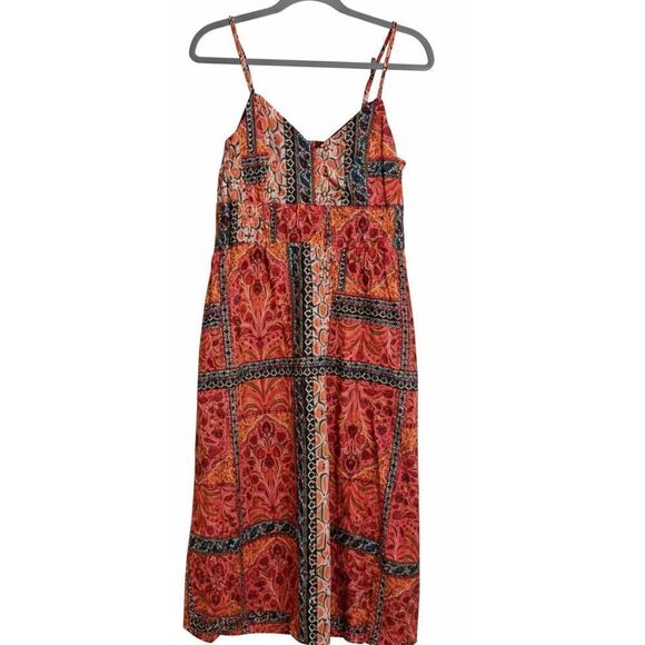 Old Navy Dresses & Skirts - Old Navy womens small midi sun dress batik boho  long patchwork coral peach